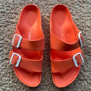 Birkenstock Arizona EVA Sandals – Bright Orange w/ White Buckles – Women’s 8
